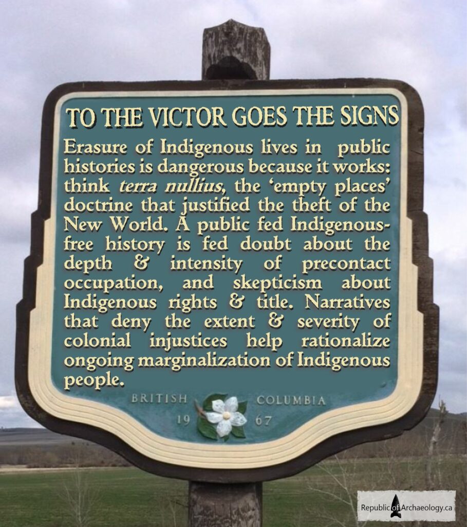 Altered B.C. Heritage historical site signage. Decolonizing B.C. Heritage Signs