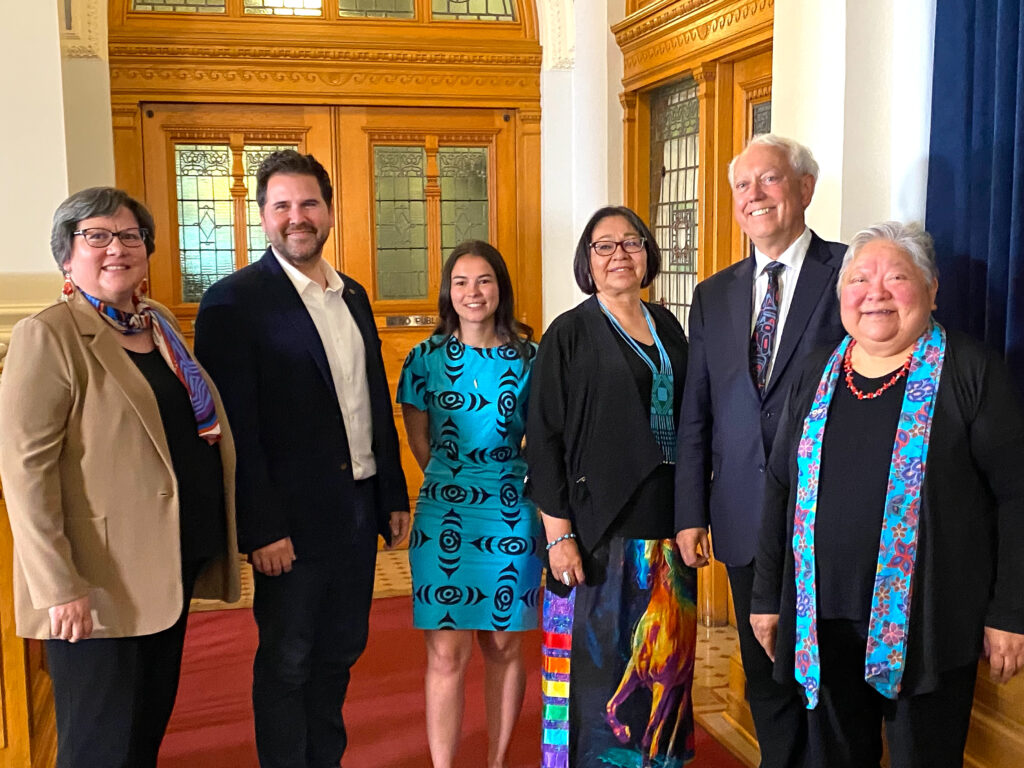 province announced $35M for FPCC. Group photo of Tracey Herbert Rande Cook Autumn Cooper Laura Webb Hon. Murray Rankin and Lorna Williams