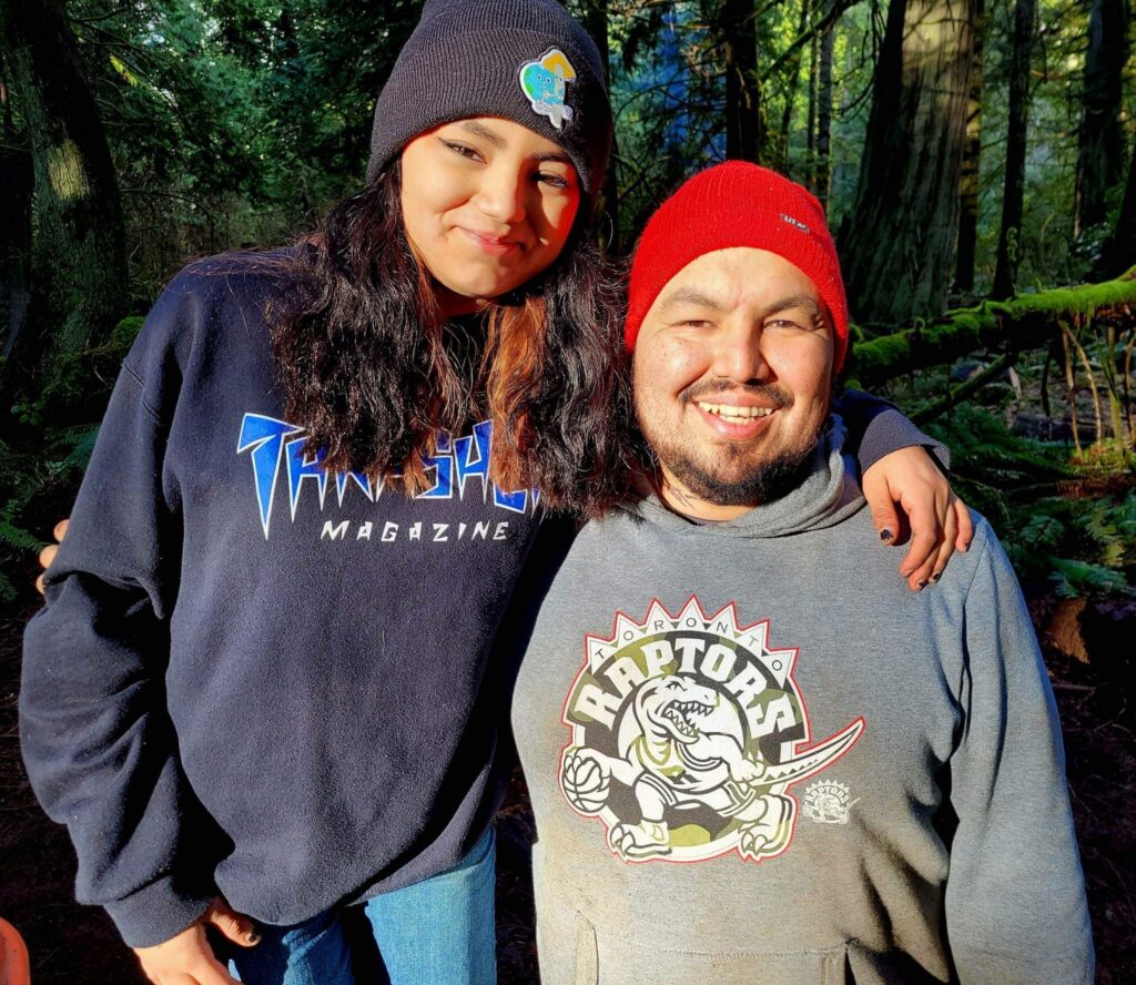 Harvey Jack and his daughter working on the Stz'uminus trail project