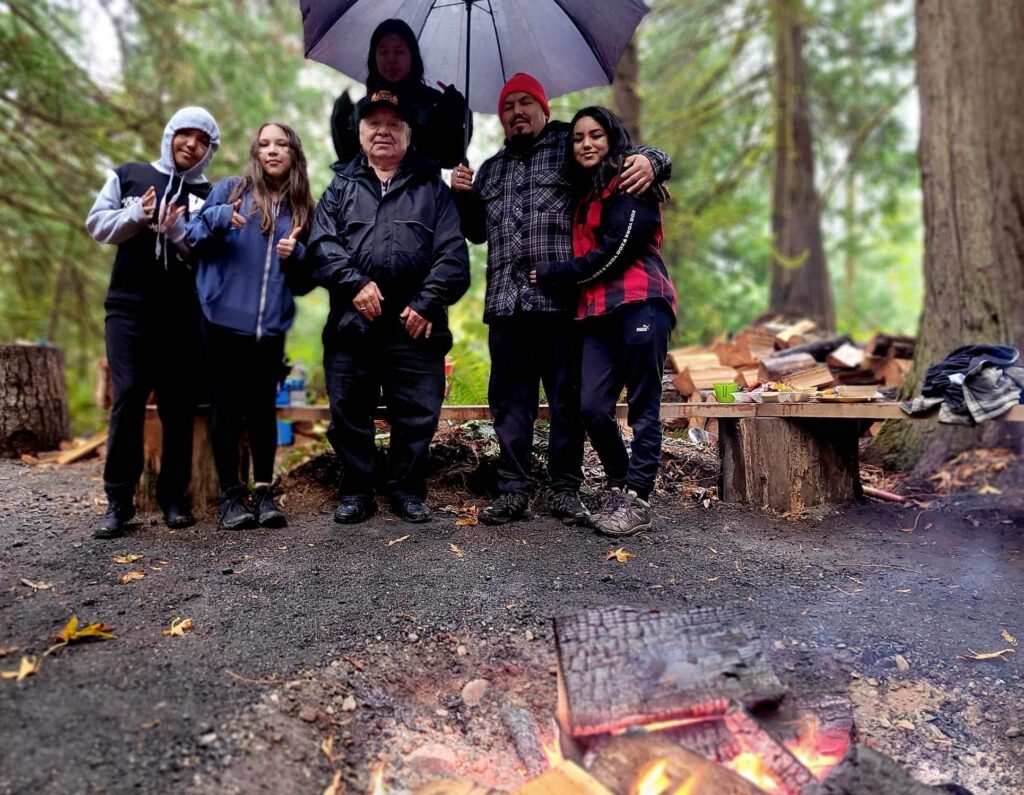 Group photo of Elder and youth who are working on the Stz'uminus trail project funded by FPCC Heritage Infrastructure Program.